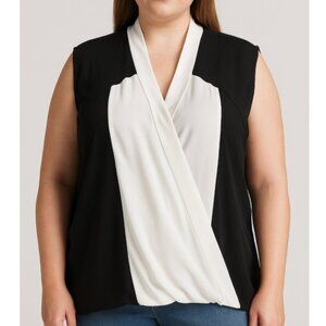 NWT Candie’s Women's Black & White Sleeveless Wrap Top, Size XL